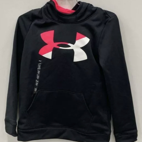 Under Armour Girls Armour Fleece Big Logo Black/Pink Hoodie NWOT Sz YLG MSRP $45 - Picture 3 of 6